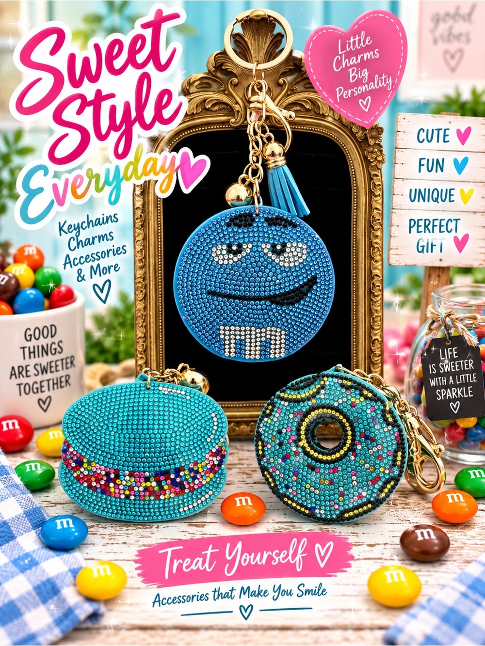 Sweets & candy set of 3 bag charm keychain set